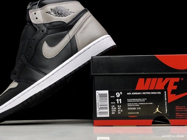 Rep Jordan Black 1 Shadow Air 555088-013 High Retro Grey OG 0709